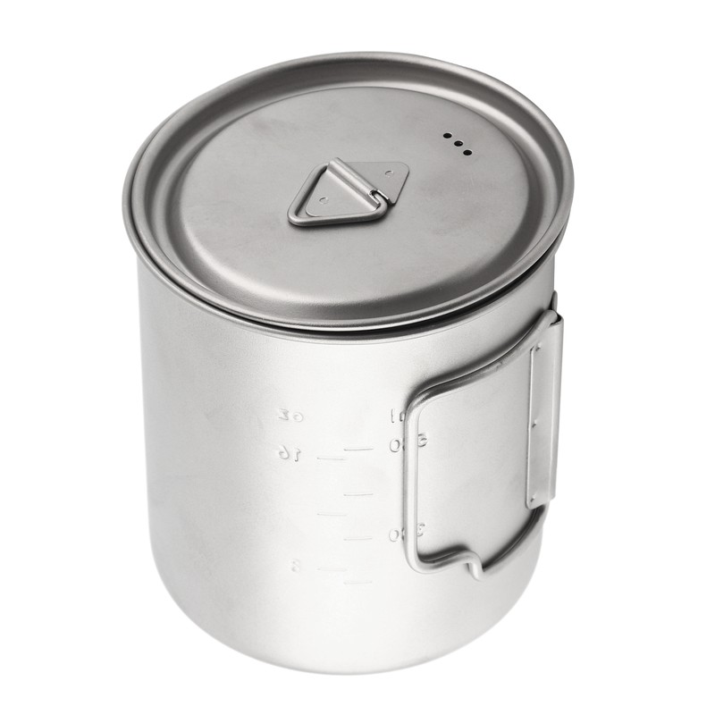 Outdoor Drinking Cup with Foldable Handle Titanium Mug with Lid