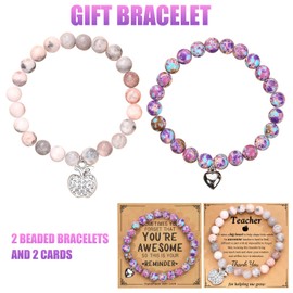 JSTHHTT 2 Pcs Teacher Bracelet, Stone Bracelet, Anxiety Bracelet, Friendship Bracelets, Best Friend Bracelet, Good Luck Bracelet, Ladies Bracelets, Bracelet for Women, Womens Bracelet, Teacher Gifts