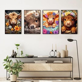 Aestalrcus 4 Pack Framed Paint by Numbers Kit for Adults, Highland Cow Adult Paint by Number Kits on Canvas Framed, DIY Acrylic Oil Painting by Numbers for Adults for Gift Home Decor 10x12 inch