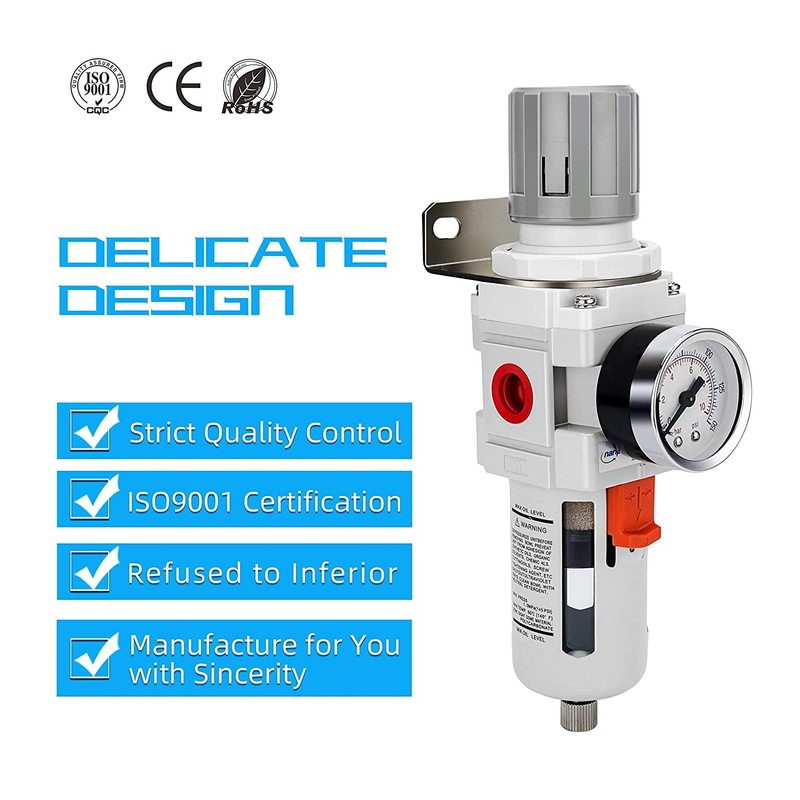 NANPU 3/8" NPT Compressed Air Filter Regulator Combo Piggyback, Semi-Auto