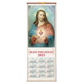 Sacred Heart Jesus Calendar 2025 Bless this House Scroll Christmas New Year gift Tag Gift Box