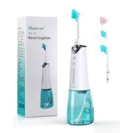 Maoever Sinus Rinse Kit - Perfect Nasal Irrigation Machine for Sinus & Allergy Relief - Suitable for Adults and Children - Cleanses Stuffy Nose - 3 Rinse Heads Included