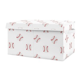 Sweet Jojo Designs Red and White Sports Boy Baby Nursery or Kids Room Small Fabric Toy Bin Storage Box Chest for Baseball Patch Collection
