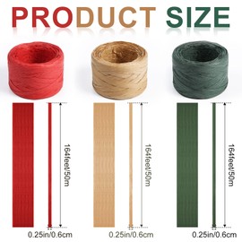 LUTER 3 Rolls Christmas Raffia Paper Ribbon, Natural Raffia Paper Ribbon Twine Strings for Christmas Craft DIY Wrapping