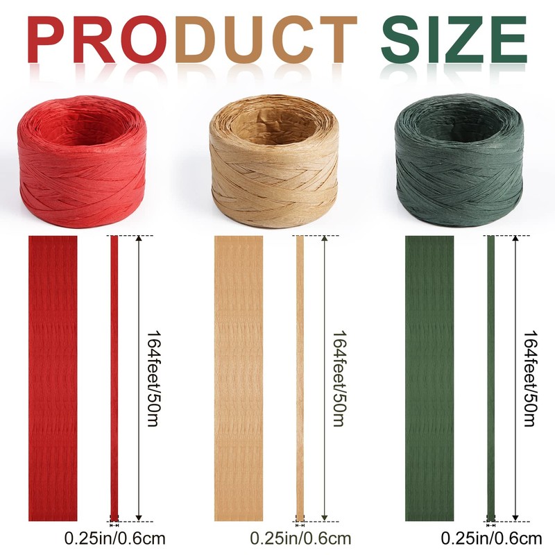 LUTER 3 Rolls Christmas Raffia Paper Ribbon, Natural Raffia Paper