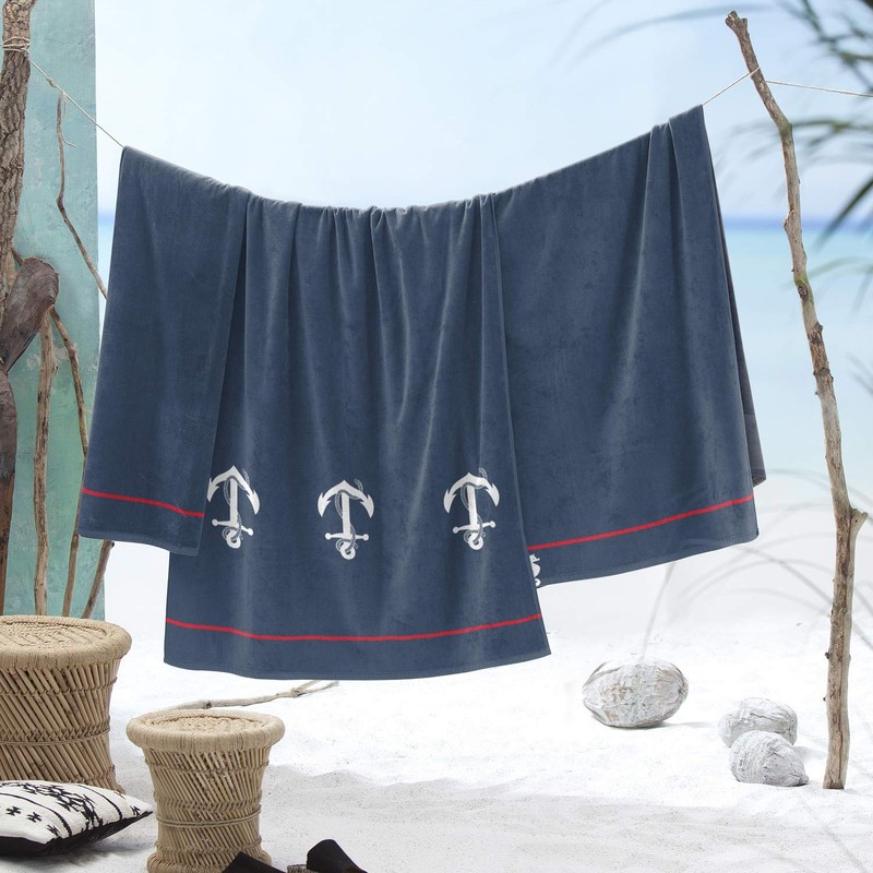 Seahorse Beach Towel Cotton Larboard Navy 100 x 180 cm
