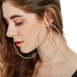 FOCALOOK Oversize Twist Hoop Earrings Women Girls Diameter 100 mm Stainless Steel Twisted Hoop Earrings Large Round Earrings Chic Vintage Jewellery, Stainless Steel, No Gemstone