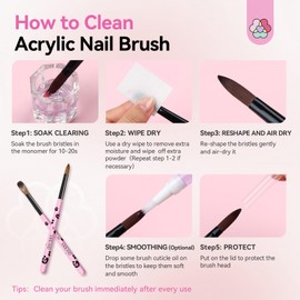 SAVILAND 3 Piece Ultra Smooth Acrylic Brush Set for Nail Art & Nail Extension, 5A+ Level Premium Nylon Nail Brushes, Acrylic Brush for Nails Size 8/10/14, Pink Leopard Design