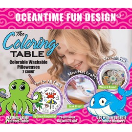 The Coloring Table - Oceantime Fun Design - Set of 2 Pillowcases - Fabric Coloring Pillowcases - Colorable Designs – Washable and Reusable – Coloring Activity for Children and Adults