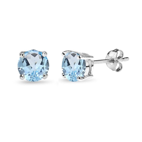 Light Blue Earrings for Women Sterling Silver Studs Genuine Gemstone