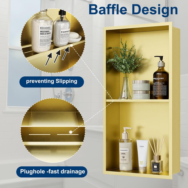 Neodrain Shower Niche Double Shelf Stainless Steel No Tile Needed