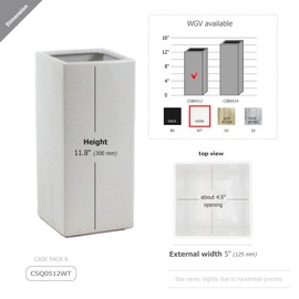 WGV Ceramic Block Vase 5" W x 12" H, (Multiple Size/Color Choices) Matte Tall Square Flower Planter Pot, Accents Home Office Tabletop Decor, Ideal Gifts White 1 Piece (CSB0512WT)