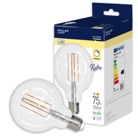 Müller-Licht Li 401069 Retro DIM LED Globe Shape Filament E27 Clear 9 W Replaces 75 W Nostalgic Warm White
