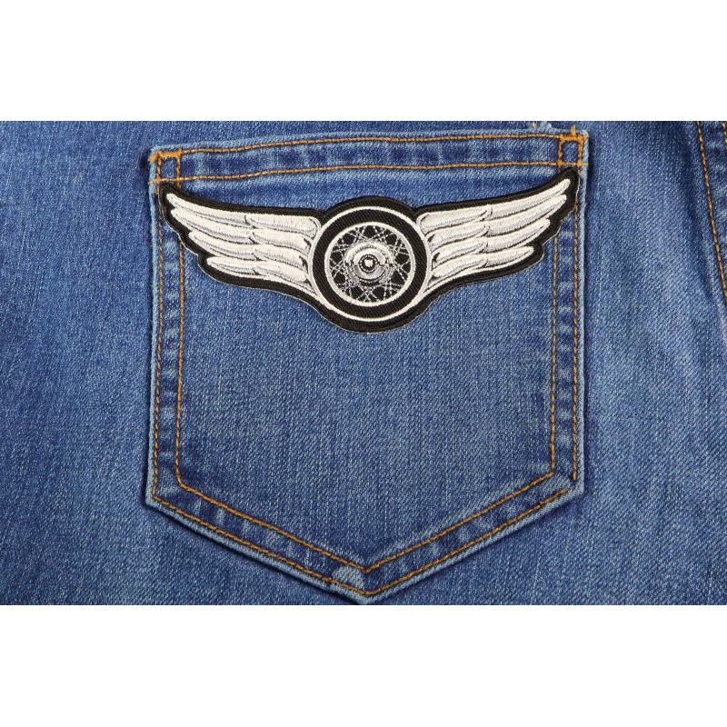 Ivamis Winged Wheel Small Iron on Biker Patch- 5x2 inch