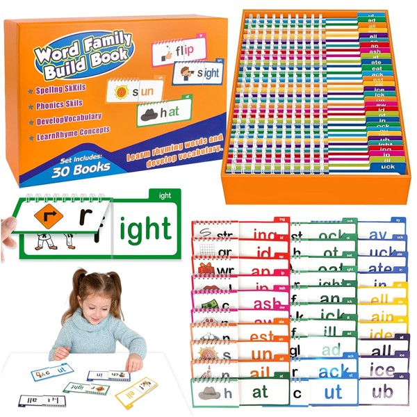 Audasi 30 Read and Rhyme Flip Books,Word Family Bulid Books