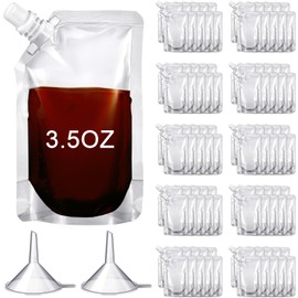 Meanplan 100 Pcs Plastic Flasks Pouches Bulk Reusable Plastic Pouches Leak Proof Juice Pouches Bags with Funnel for Travel Adults Women Men(Inclined Mouth, 3.5 oz)