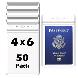 50 Pack - Extra Large 4 3/8 X 6 Passport & Badge Holder - Heavy Duty Clear Plastic 4 X 6 Card Insert Protector for Sports Tickets, Press Passes and Name Badges by WINURE
