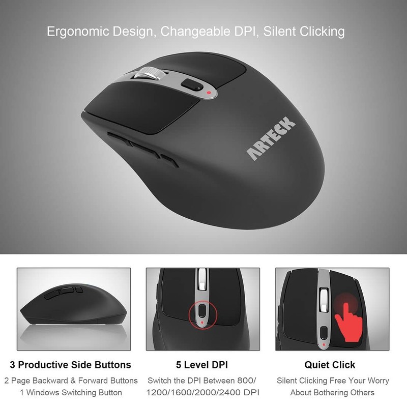 Arteck 2.4G Wireless Keyboard and Mouse Combo Stainless Full Size