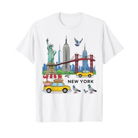 Kids NYC Souvenir New York City USA Icons Yellow Taxi Pigeon T-Shirt