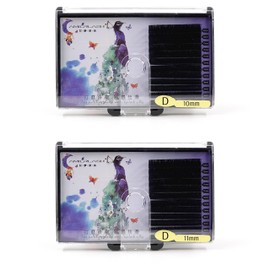 Lash Extension Supplies, 2 Trays 12 Rows Easy Fan Volume Eyelash Extensions, Soft Faux Mink Individual Lashes, Camellia Self Fanning Blooming, 0.07-D, 10mm & 11mm, Black