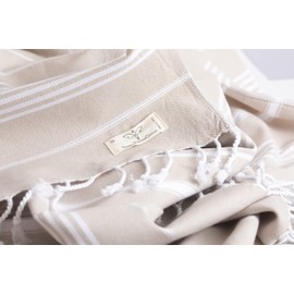 SMYRNA TURKISH COTTON Classical Series Throw Blanket 50x60, Outdoor Blankets, Throws and Blankets for Couch, Sofa, Bed, Chair, Beach Picnic, Travel Boho Turkish Blanket, Beige