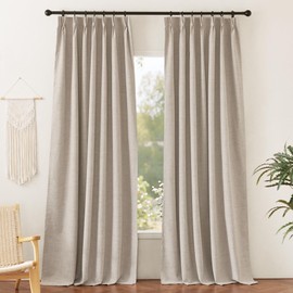 RYB HOME Pinch Pleated Full Blackout Curtains Linen Blended Window Curtains 90 inches for Living Room Bedroom Home Office Privacy Thermal Insulated Drapes, W 42 x L 90 inch, Beige, 2 Panels