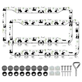 HCSS 2PCS Cute Panda License Plate Frames,Panda Bamboo Aluminum Metal License Plate Holder Car Accessory,Rust-Proof Waterproof Car Decorative Tag Frames for Standard US 12x6 Inch