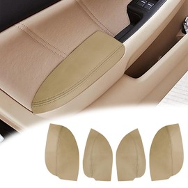 VKGUG 4PCS Door Panel Armrest Cover Replacement Compatible with Honda Accord 2003-2007 Front and Back Leather Arm Rest Replaced Skin Upholstery Beige (Only Leather Part)