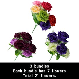 astylishome Artificial Flower Bouquets Faux Roses 21 Bunches Rose Fake Flowers for Wedding Party Table Centerpieces Floral Arrangement Home Kitchen Decor 1919