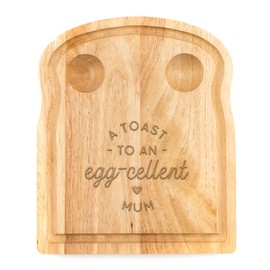 A Toast to an Egg-cellent Mum Breakfast Egg Board - Mum Birthday Gifts from Son Kids Daughter Baby - Unique Mothers Day Present Idea - Funny Engraved Pun Design Natural Wood