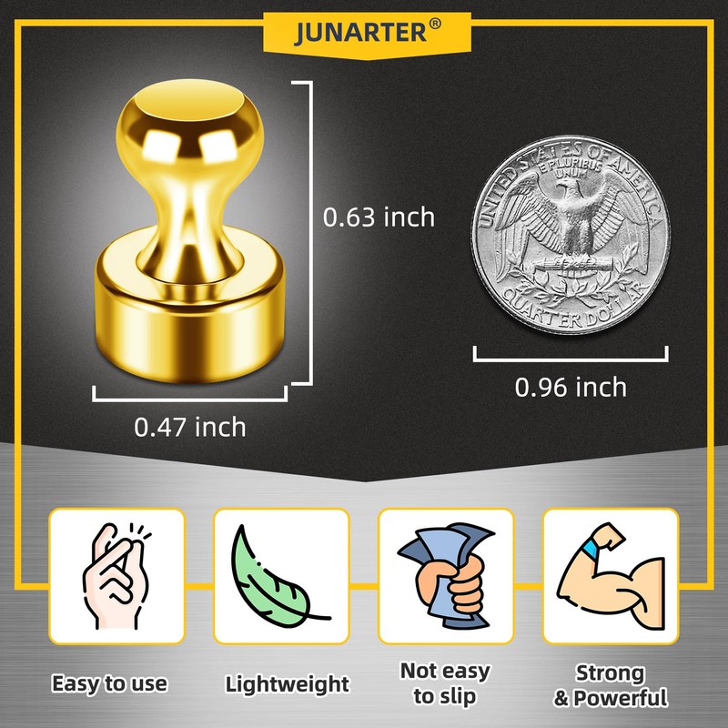 Junarter 12 Pack Magnetic Push Pins, Gold Fridge Magnets, Whiteboard