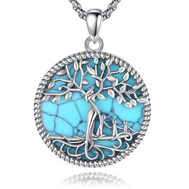 AEONSLOVE Tree of Life Necklace Women's with Turquoise Tree of Life Pendant Silver 925 Tree of Life Necklace Mother Daughter Jewellery Gift for Mum Grandma (3 Children), Sterling Silver Sterling