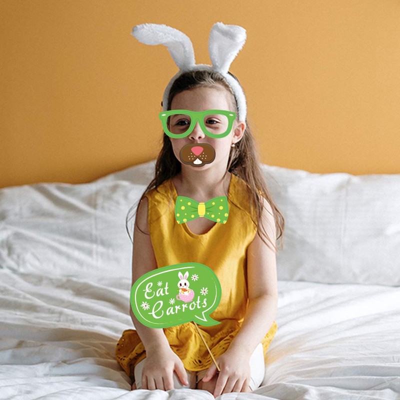 33Pcs Easter Photo Booth Props Kit, PERFQU Easy DIY Needed