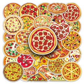 Pizza Stickers 50 Pcs Waterproof Cartoon Food Stickers for Water Bottle Scrapbook Bumper Laptop Luggage Phone Hard hat Cars Bike Guitar Skateboard Computer,Vinyl Decals for Teens Kids Girls
