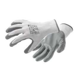 Högert Technik GLAN Nitrile Coated Protective Gloves, White/J Grey, Size 11, 12 Pairs/Pack, Tear and Puncture Resistant, Eco-Friendly, Ideal for Precise Work
