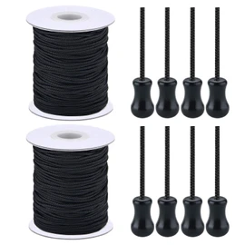 SAYAYA 2 Roll Braided Nylon Lift Shade Cord with Wood Pendants, 55 Yards 1.8 mm Replacement Blind Cord String for Window Blinds, Roman Shades, Gardening, and DIY Craft Projects (Black)