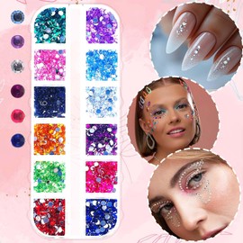 Yuanchu 2500 Pieces Rhinestones for Nails, 10 Colours Nail Glitter Sequins with Tweezers Nail Gemstones Nail Stones Nail Stickers with Crystals Nail Art Decoration for Face Nail Art