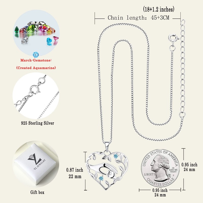 YL Heart Mother Necklace 925 Sterling Silver Mom Hand Pendant