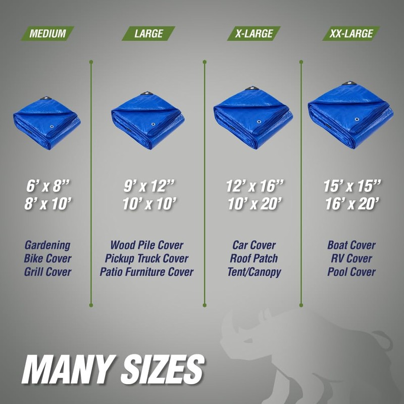 Rugged Rhino All Weather 100% Waterproof Heavy Duty Tarp, 2
