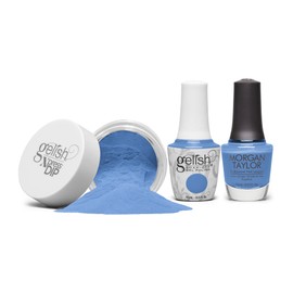 Gelish Trio Summer Collection Up In The Air - Soaring Above It All, Bold Blue Creme, 15mL Gel Polish, 15mL Morgan Taylor Lacquer and 1.5Oz Xpress Dip, Gel-Lacquer-Dip Pack, 3 pcs.