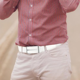 Itiezy Men's Designer Leather Belt Buckle Black - white 2