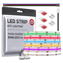 BTF-LIGHTING FCOB COB LED Strip RGBW 6500K 896LED/m 16.4FT DC12V Color Changing Flexible High Density Uniform Light 12mm Width for Home Indoor Decoration(No Adapter or Controller)