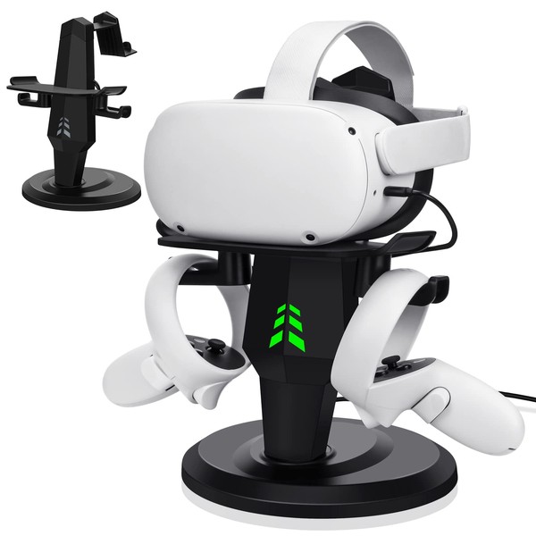 Lampelc Headset Charging Dock, VR Display Stand for Meta/Oculus Quest 2, Rift/Rift S, HTC Vive, Valve Index Headset, Touch Controllers and VR Accessories, with LED Lights, Type C Charging Port