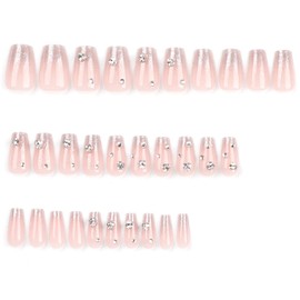 POKENGDA Prsess on Nails-Long French Fake Nails Coffin Press-On Nails,Butterfly Glitter Nail Designs Rhinestones False Nails Gradients Acrylic Nails Easy-On Nails Nail Art for Women