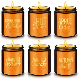 Nuanchu Fall Candles Set, 6 Pack Fall Scented Candles for Home 42 oz Autumn Soy Candle Gifts for Women Men, Scents of Cinnamon Pumpkin/Hot Cocoa/Apple Cider/Vanilla Cupcake/Harvest/Wreath