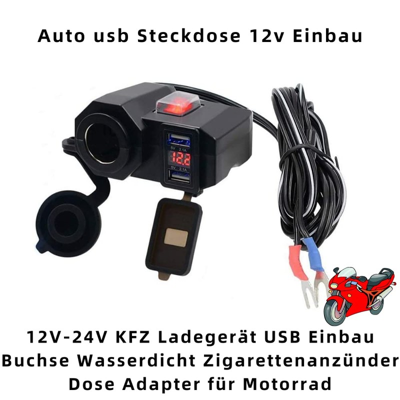 D74CS - Adattatore per accendisigari a LED per moto, con