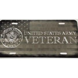 Diamond Etched Products Combo Engraved US Flag Diamond Etched Army Vet Veteran Car Tag License Plate