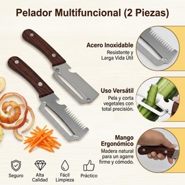 2 Pzs Pelador de Verduras Multifuncional 3 en 1, Rallador y Abrebotellas