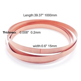 0.2mm Copper Sheet Roll T2 Pure Copper Strip Roll 0.008"x0.6"x39" Copper Flashing Metal Foil Plate 0.2x15x1000mm for Electricity DIY Projects(1 Roll)