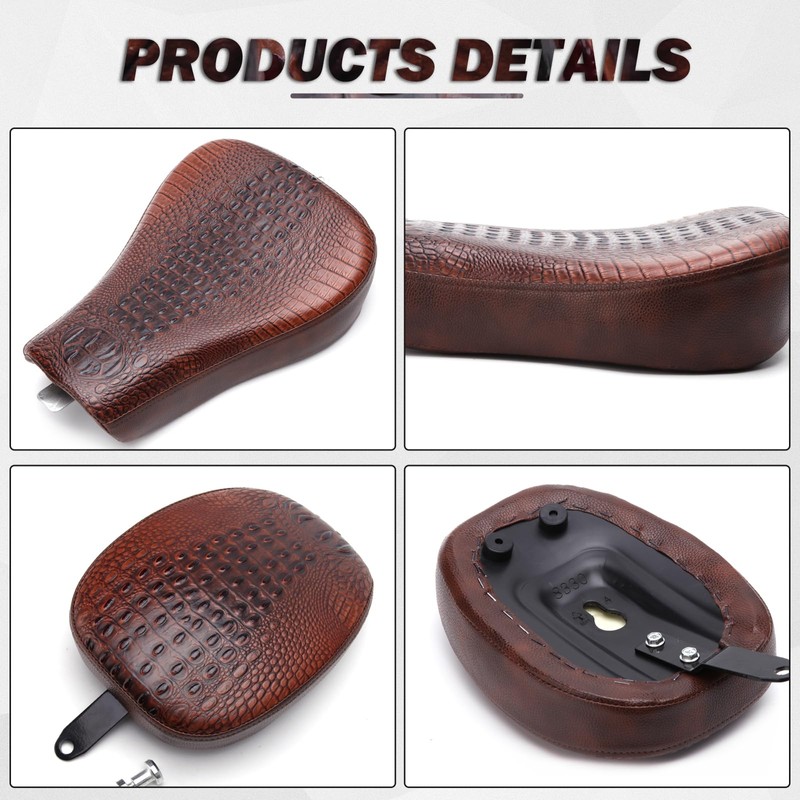 Motorcycle Brown Crocodile Front Driver Solo Seat+Rear Passenger Pillion Pad